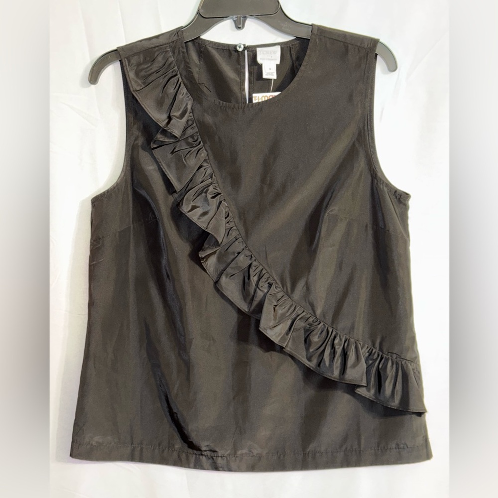 NWT J. Crew Black Ruffle Detail Sleeveless Top Size 8